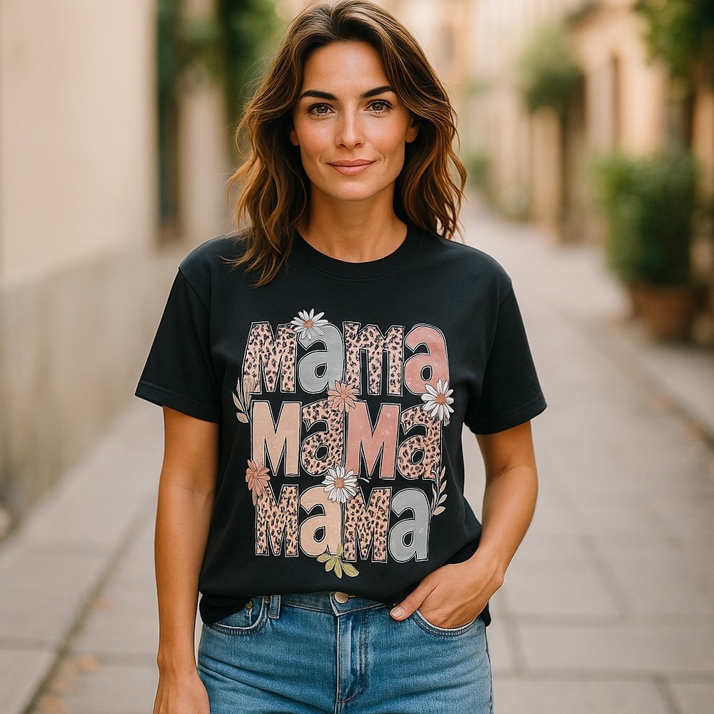 Black Graphic Tee with 'Mama' Design